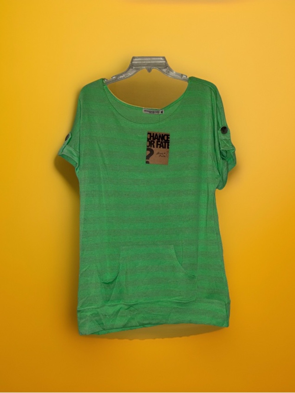 Chance or Fate, Juniors XL, Sheer Lime Green Striped Top